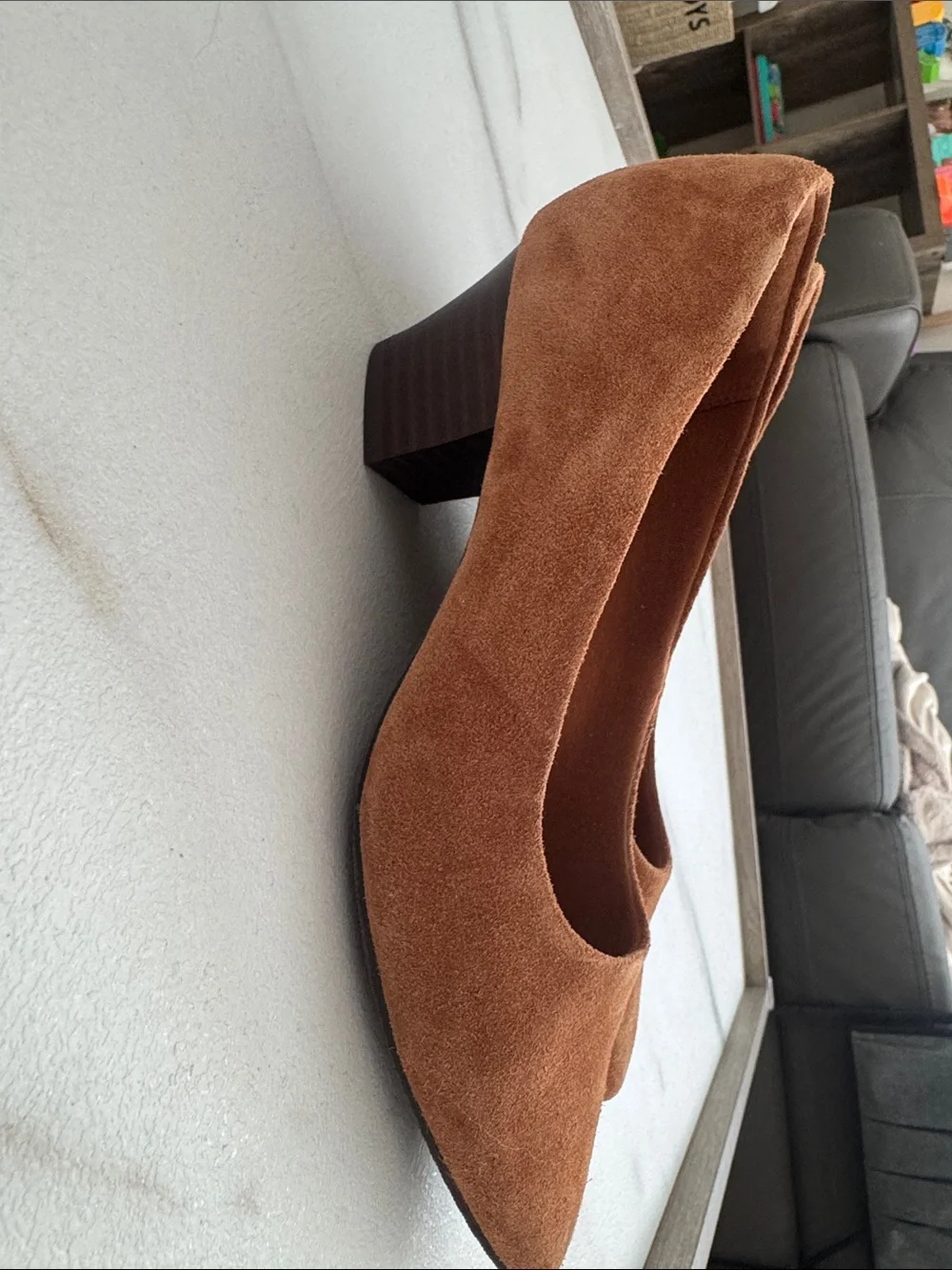 Clarks Women's Suede Pointed-Toe Block Heel Pumps in Rust Brown